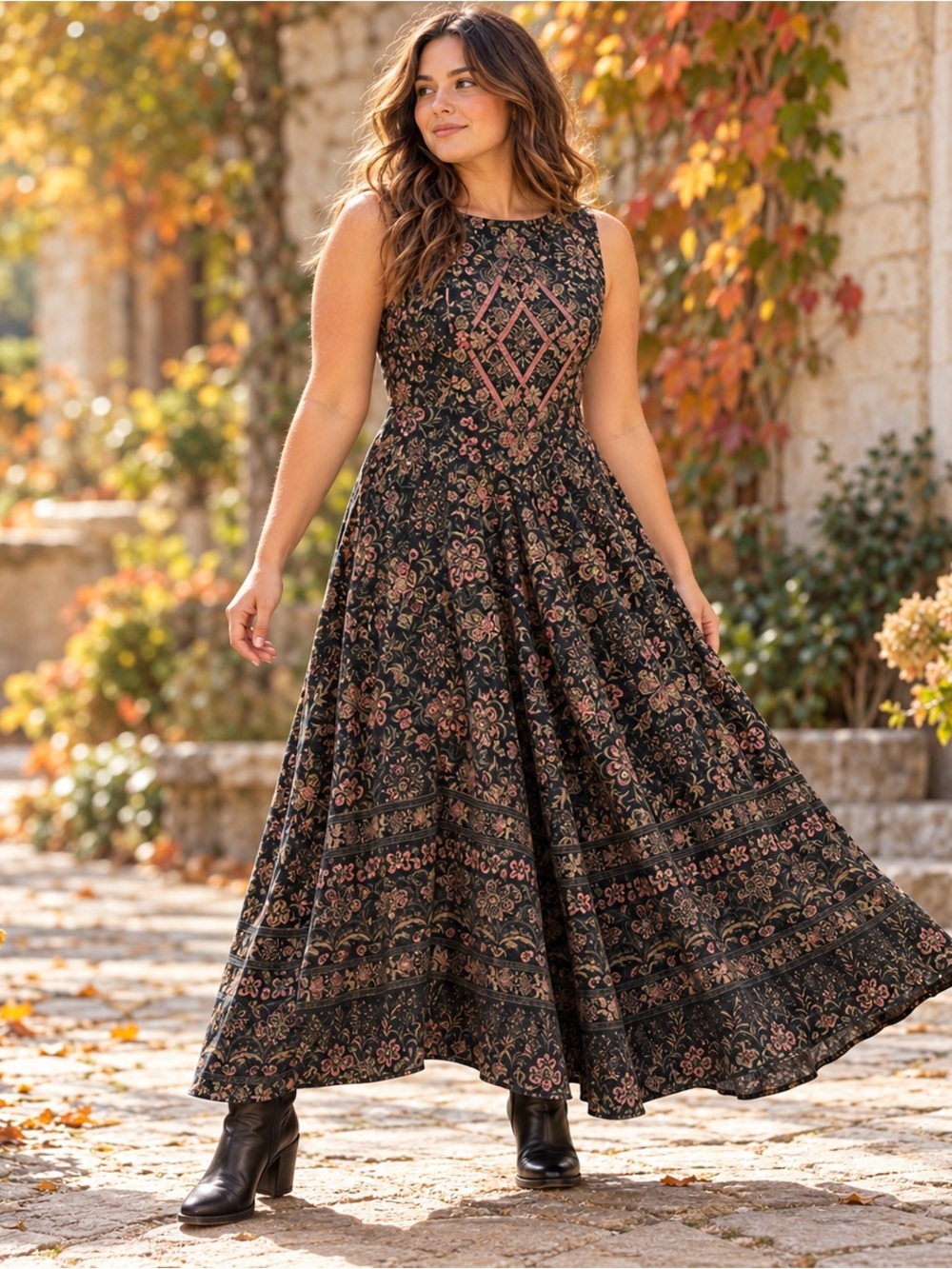 Free People Malena Maxi Dress Black Floral Boho Sleeveless Large NWT